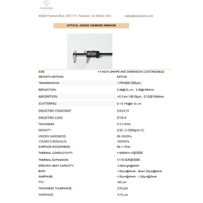 Diamond Window For Optical ,Laser Application